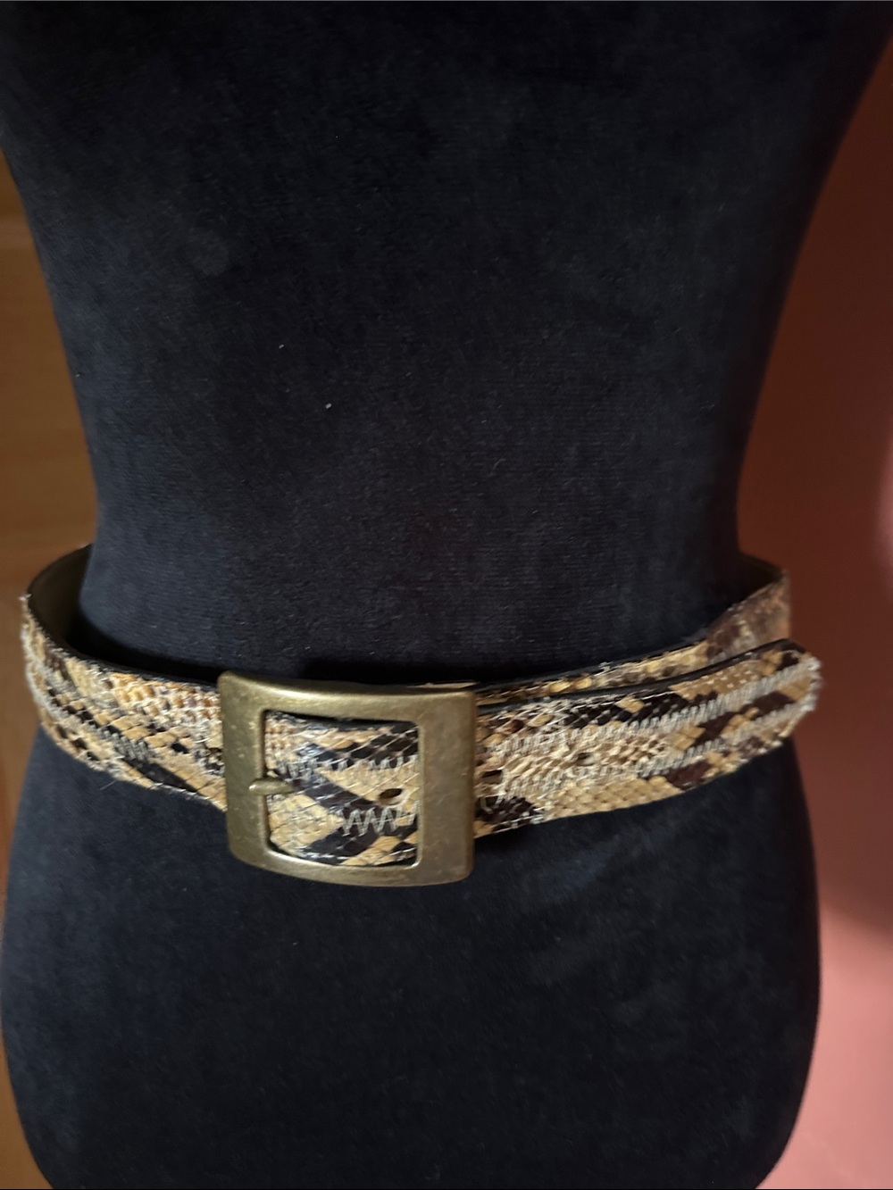 Tony Lama Braided Snake-Print Waist Belt in Tan and Black with Gold Buckle